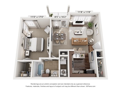 Floor plan for 1 bed, 1 bath, 770 sqft